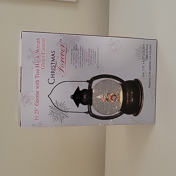 New 10.25" Gnome with tree hat and wreath glitter lantern Christmas is forever. - Picture 1 of 3